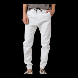 CHARLES AND A HALF Men's Twill Jogger Pants White size Large Tapered Streetwear